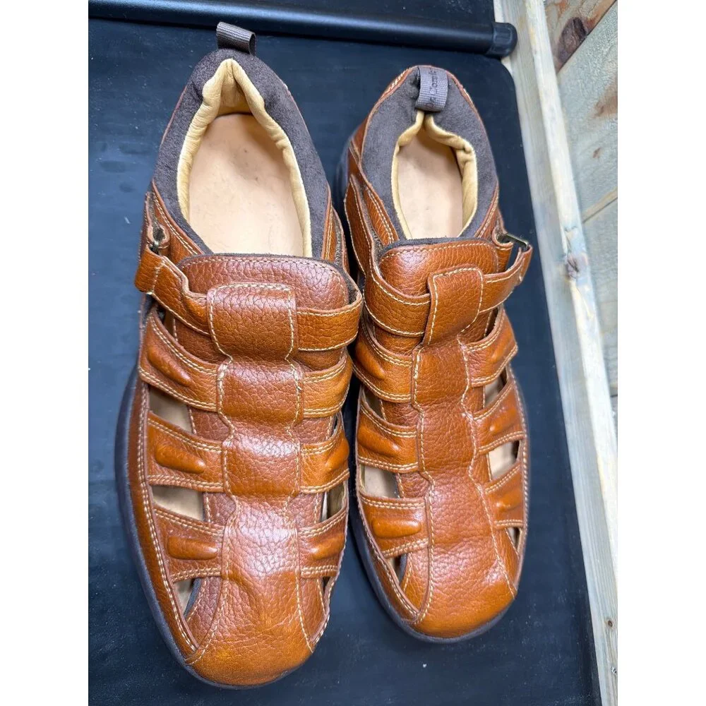 Dr. Comfort Fisherman Mens Sandal 13XW Full-Grain Leather Brown Tan